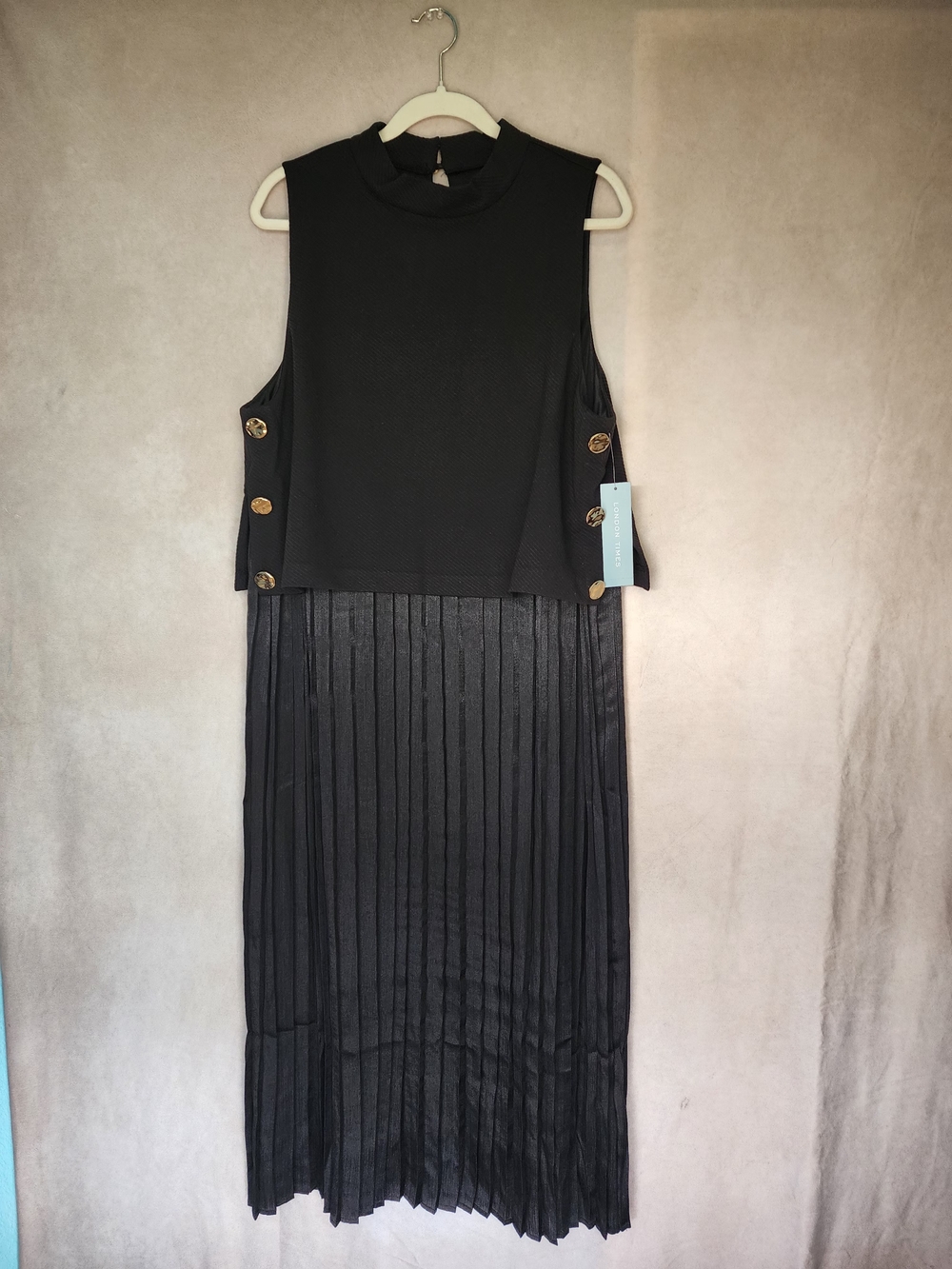London Times Women's Black Dress Side Button Popover Size XL